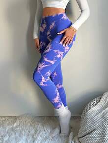 Leggings de yoga estilo tie-dye con gran elasticidad - Morado Violeta - Ver 3