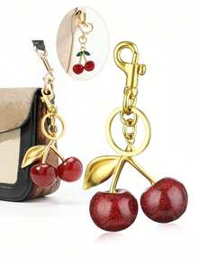 New Stylish Crystal Cherry Pendant Metal Keychain, Suitable For Daily Wear And As A Schoolbag Accessory For Back-To-School Season. It Can Also Serve As A Bag Accessory, And Make A Great Gift For Family, Friends, Classmates, Lovers. It Is Also Suitable As A Birthday Gift, A Gift For Teachers, And A Souvenir. - Black - View 2
