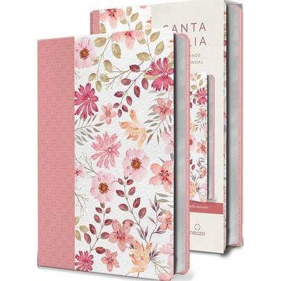 Biblia RV1960 letra grande piel rosada con flores y sep tamaño mediano, letra 10.5 Puntos