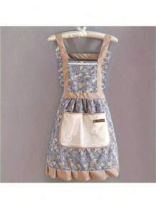 1pc Floral Print Canvas Apron With Hood - Suitable For Chefs, Waiters, And Kitchen Staff, Protects Against Oil Splatter And Moisture, Easy To Clean, Essential Kitchen Tool And Accessory For Home Cooking Enthusiasts