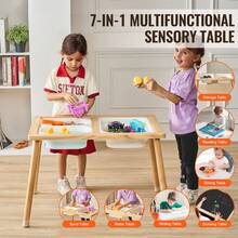 Sensory Table For Toddlers, Kids Activity Table With 3 Foldable Storage Bins & Double-Sided Board, Indoor/Outdoor Play Sand And Water Table, Wooden Kids Sensory Table For Drawing Studying Dining - Có hộp đựng đồ - Xem 2