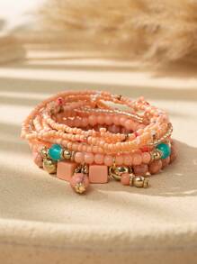8pcs Bohemian Style Multi-Layer Beaded Bracelet Set, Colorful Beaded Stacking Bracelets For Daily Or Vacation Wear, Spring/Summer