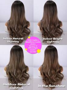 SMILCO 24 Inches, Brown Color With Highlights, Curly, Middle Parting, No Bangs, High Temperature Silk, Rose Inner Net, Lady's Wig, Suitable For Daily Wear - Brown Highlight - View 5