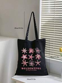 Starfish Print Tote Bag, Reusable Printed Women'S Tote Bag, Double Handle Shopping School Bag, Large Capacity Shoulder Bag, Casual Tote Bag, Christmas Storage Bag, Suitable For Commuting, School And Shopping, Convenient For Outdoor Use, Gift For Friends And Besties, Teacher Gift, Perfect Choice For Vacation And Festival, Best Teacher Christmas, Thanksgiving Gifts, Best Teacher Appreciation Gifts
