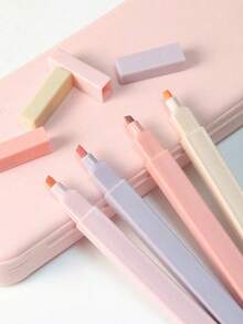 1 pieza/6 piezas/12 piezas Marcadores fluorescentes cuadrados, marcadores fluorescentes grabados exquisitamente, impermeables y resistentes al desvanecimiento, adecuados para diarios, toma de notas y organización de estudios, diseño de plástico duradero, aplicación suave, ideal para la escuela, la oficina y el uso de diarios - Suministros escolares y de oficina, entrega al azar, Útiles escolares, Vuelta a clases - Multicolor - Ver 3