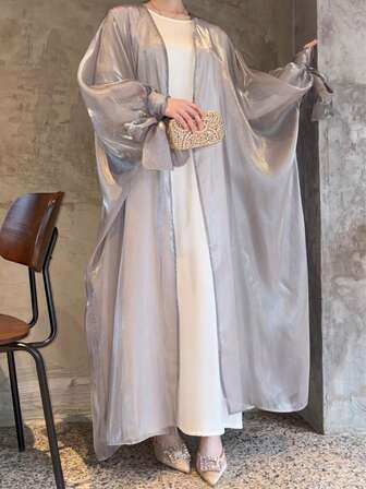 1pc Elegant & Luxurious Metallic Organza Robe, Glamorous For Parties, Ceremonies, Holidays