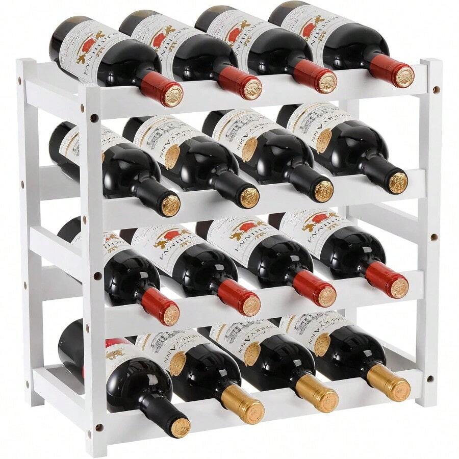 Wine Rack Freestanding , R Wood Wine Bottle Storage Shelf, Cabinet Wine Bottle Holder Display Stand For Pantry, Floor, Basement, Bar - Putih - View 1