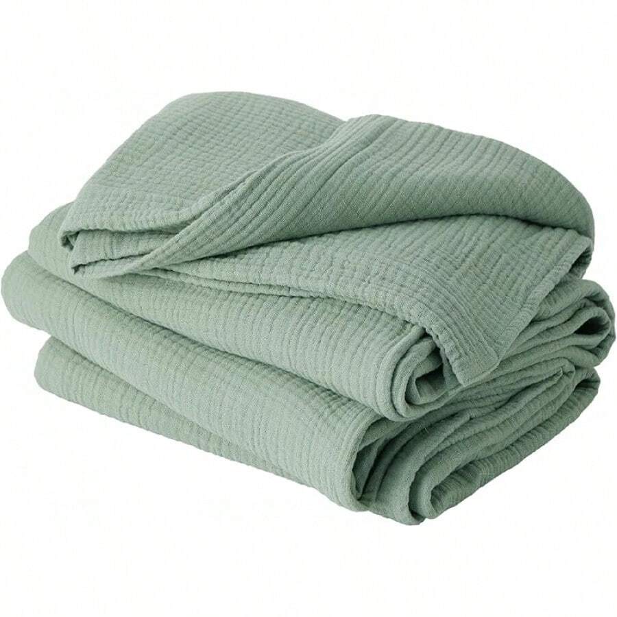Bedsure% Cotton Muslin Blankets Adults Large Throw 50x70 Inches - 4-Layer Breathable And Lightweight, Soft Boho Gauze Muslin Cotton Blanket Couch Decor Travel Summer, Linen Beige - 00 - Xanh lá cây xô thơm - Xem 1