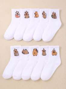 10 pares de lindos calcetines para niños con diseño de capibara, calcetines de tubo medio con capibara, aptos para niños y niñas en todas las temporadas de la vida diaria
