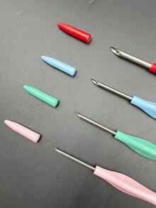 Aiguilles à crochet colorées et capuchons, aiguille à broder russe, stylo à tricoter épais, outils de tricot faits main, y compris un enfileur