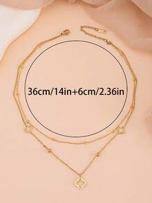 1pc Titanium Steel Hollow Shell& Four-Leaf Flower Charm Necklace, Fashion Snake Bone Chain Women's Gift - Golden 1 - View 4