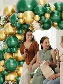 94pcs Green Balloon Arch Kit With Deep Green And Gold Balloon Garland, With Gold And Green Balloon Confetti Balloons, Suitable For Birthday Decorations, Weddings, Engagements, Jungle Parties.