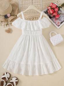 Girls' White Mid-Length Elegant Fashion Versatile Sleeveless Dress, Suitable For Daily, Party And Vacation Wear, Summer - White - View 2
