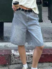MYOURSA Casual Loose Bermuda Denim Shorts, Light Blue - Light Wash - View 5