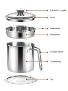1pc Stainless Steel Oil Filter Pot Household Oil Strainer Pot With Filter Net Oil Container