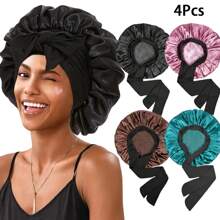 Silky Satin Sleep Bonnet For Women With Adjustable Bow Ties - Luxurious Hair Protection Cap For Curly/Natural Hair, Multi-Color Options, Soft Nighttime Hair Care Essential,Bonnet,Shower Cap,Hair Products And Accessories For Barber Salon Beauty Travel Essentials