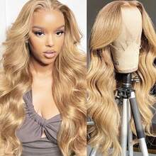 Blonde Body Wave Synthetic Lace Front Wigs 13x4 HD Lace Front Wig 26 Inch Soft Long Wavy Fiber Hair 180% Density Pre-Plucked Hairline Glueless Free Part Soft Natural Look For Women Versatile Styling Options - 金色 - 查看 1