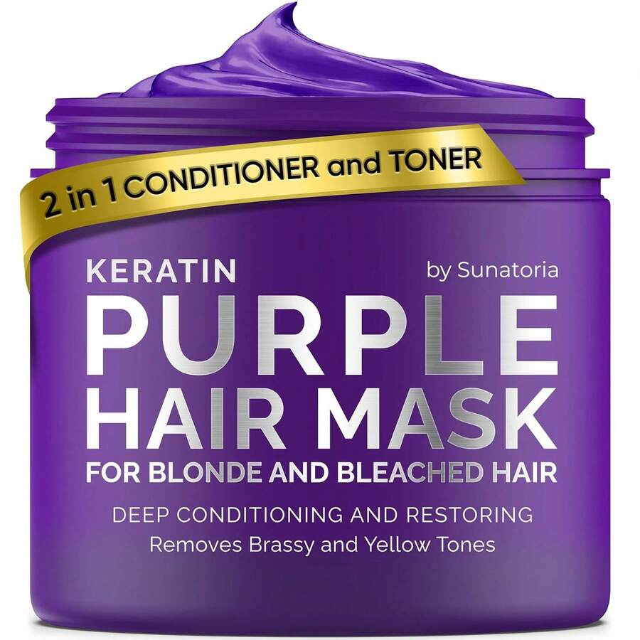 Sunatoria New Keratin Purple Hair Mask- Blonde Hair Purple Toner - Repair &Amp; Nourishment Treatment For Bleached, Brassy Hair - Blue Hair Mask, No Yellow Tones - Deep Conditioner For Color Treated Locks - White - View 1