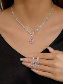 Parure de collier et boucles d'oreilles goutte colorée en zirconium cubique brillant, bijoux de mariage, de fête et de mariée