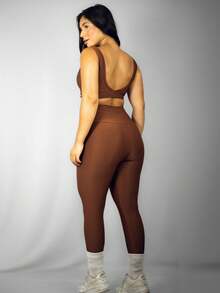 Women's Fitness Set Top And Leggings Wonder Ribbed - Rust Brown - View 3