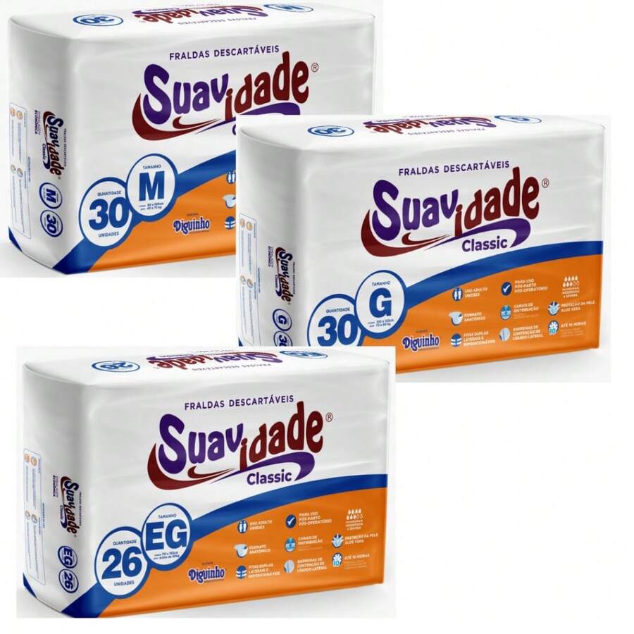 KIT 3 Fralda Geriatrica Descartavel Suavidade Classic Todos Os Tamanhos - Multicolorido - Visão 1