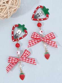 2 piezas Pinzas para el cabello con lazo estilo Y2K con diseño de cerezas y fresas para niñas, pasador de cabello con cinta a cuadros rojos retro, accesorios kawaii para el cabello con diseño floral y de frutas, para fiesta de San Valentín, Navidad, primavera y verano, festivales