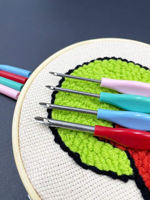 Aiguilles à crochet colorées et capuchons, aiguille à broder russe, stylo à tricoter épais, outils de tricot faits main, y compris un enfileur