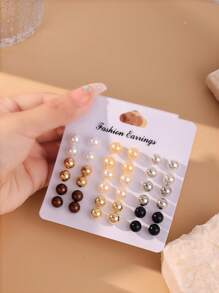 18 Stücke/Set sortierte Farben Mode Perlen Mini Ohrstecker, europäischer und amerikanischer Stil