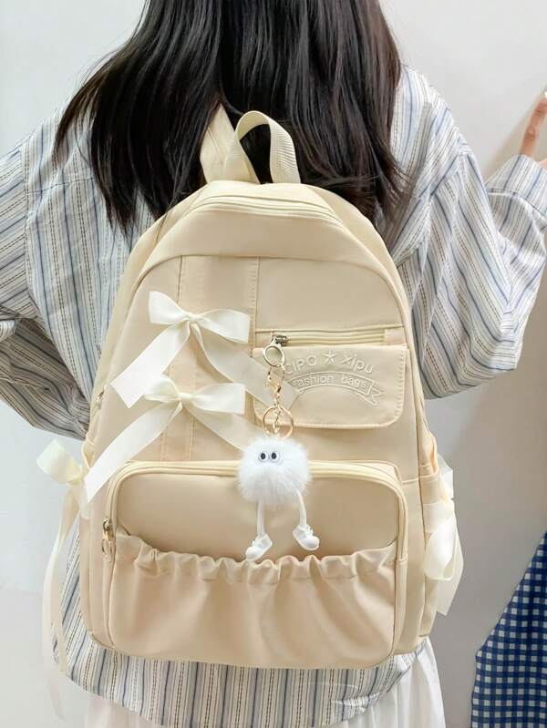 Cute Bow Decor Backpack, Lovely Bow Accent Women Small Capacity Backpack, Niche Friends Style, Without Pendant
