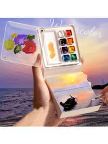 1pc Portable Watercolour Sketchbook With Palette, Suitable For Travel Use, Contains 50 Sheets Of Paper, Comes With A Removable Palette Box And Medium-Weight Textured Paper, Suitable For Travel And Outdoor Art Projects (Paints Not Included), Outdoor Painting Equipment | Art Sketchbook | Durable Cover, Watercolour Painting Supplies, Back-To-School Essentials