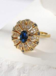 1pc Bohemian Sunflower Ring - Handmade Zirconia Statement Ring, Unique Floral Jewelry For Women/Men, Elegant Stackable Ring, Perfect Daily Wear & Gift