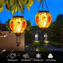 Starsoul Hot Balloon Solar Lantern With Flower Projection Metal Outdoor Waterproof Hot Balloon Solar Lights Hanging Lantern For Garden Yard Patio Decor - 紅衣主教-B-2pc - 查看 5