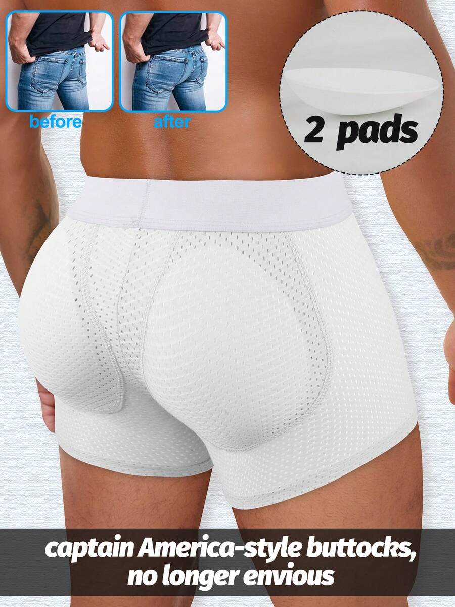 Men Butt Lifter Shapewear Butt Shaper Breathable Mesh Boxer Padded Enhancing Underwear Tummy Control Daily Briefs Male Lingerie Body Shaper - 白色 - 查看 1