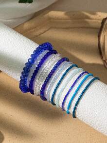 Set de 10 piezas de pulseras con cuentas de cristal de estilo bohemio y multicolor para mujeres, pulseras apilables elegantes y coloridas para uso diario o vacaciones - Multicolor - Ver 3