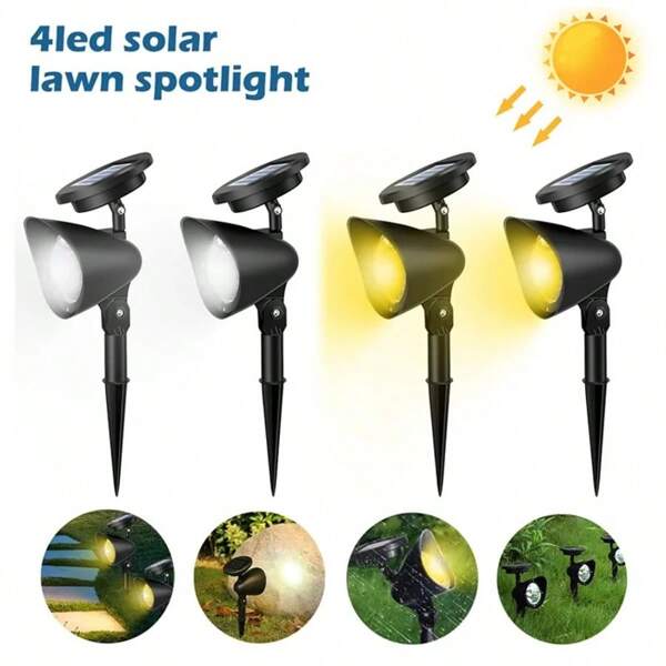1/10/12pcs Solar Powered 4 LED Lawn Light, IP65 Waterproof Dual Color Temperature Tree Wall Dual Use, 30cm Low Glare, White/Warm Light Smart Light Control, Villa Courtyard Garden Landscape Lighting, 6-8h Daytime Charging Self-Illumination