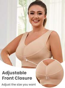 1 pieza Sujetador deportivo para mujer de talla grande con diseño sin costuras, sin forro, ajuste frontal y soporte inalámbrico