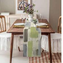 Green Grey Table Runner, Sage Green Grey Abstract Art Dining Table Decoration