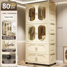 5/4/3/2/1 Layer Simple Wardrobe Clothes Storage Cabinet Closet, Foldable Home Use Garment Rack For Kids Bedroom, Rental Units Without Installation