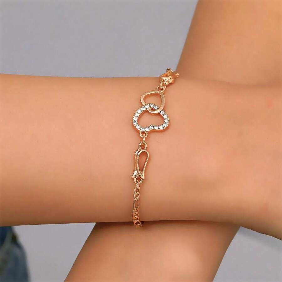 1 pieza Pulsera de mujer con forma de corazón hueco de de moda