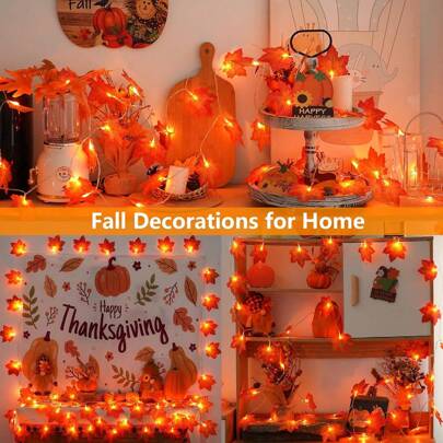 Fall Maple Leaf Garland .Maple Leaves Fairy Lights, Fall Garland Lights Waterproof Maple Leaf String Lights For Thanksgiving Halloween Decor