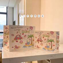 Sanrio 1 PIEZA Bolsa de regalo de papel kraft de gran capacidad con diseño de dibujos animados de Sanrio Katie Cat para decoración de cumpleaños u otras festividades. La bolsa de compras portátil puede presentar una impresión de color ligeramente desigual y unas pequeñas manchas, lo cual es normal en un producto de papel.