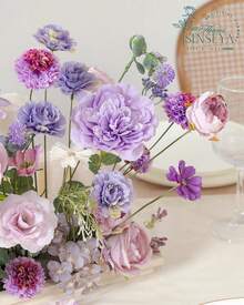 Artificial Flowers Combo, Champagne Silk Roses, Peonies, Dahlias With Stems For DIY Wedding Bouquets, Baby Shower, Table Centerpieces, Home Decor, Fake Floral Arrangements, Party Decorations - 紫色 - 查看 4