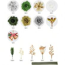 Artificial Flowers Combo, Champagne Silk Roses, Peonies, Dahlias With Stems For DIY Wedding Bouquets, Baby Shower, Table Centerpieces, Home Decor, Fake Floral Arrangements, Party Decorations - 金色 銀色 綠色 - 查看 8