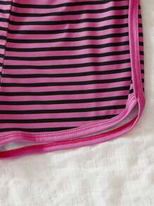 2 Peças/Conjunto Pijama Ajustado para Meninas - Regata com Letra de Gola Redonda e Shorts Listrados, Conjunto de Roupa Íntima Fofo e Confortável, Verão