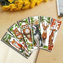 1 Set Printed Cross Stitch Kit Includes 6 Bookmarks - Animal Series DIY Art Set With Fox, Owl, Deer, Wolf, Squirrel Pattern Designs, 11CT Cross Stitch, Suitable For Beginners And Craft Lovers - Cross Stitch Decor, Home Decor Or Gift