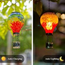 Starsoul Hot Balloon Solar Lantern With Flower Projection Metal Outdoor Waterproof Hot Balloon Solar Lights Hanging Lantern For Garden Yard Patio Decor - 紮染-F - 查看 4