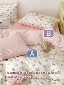 2/3pcs Pink Floral Duvet Cover Set, Bedding, Ultra Soft Skin-Friendly Duvet Cover, Suitable For Dormitory, Washable Duvet Cover, Ditsy Floral Pattern Duvet Cover Set, Without Duvet Insert, Suitable For Twin, Full, Queen, King And Other Bed Sizes, All Seasons, Bedroom Home Decor, Bedding Gift, Machine Washable, Twin, Full, Queen - Baby Pink - View 2
