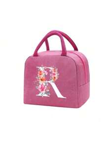 Fashionable Large Capacity Insulated Lunch Tote For Women,Printed With Flowers Letters A-Z Pattern, Thick Aluminum Foil Insulation, Zipper Closure And Fixed Shoulder Strap,Lightweight, Durable , Canvas Lined,Storage Box, Leak Proof Portable Fabric Cutlery Pouches, Durable Utensil Bags With Zipper,Stylish Picnic Bag - Perfect Gift Choice For Work, Camping, Picnics ,School, Travel Or Outdoor Activity ﻿ ﻿