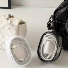 1PC Compact Clear Zippered Storage Bag With Keychain – Portable Organizer For Earphones, Chargers & Travel Accessories