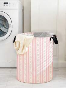 1 pieza Cesta de almacenamiento redonda plegable de gran capacidad con estampado de mariposas multicolor y rayas, de uso múltiple para baño, habitación, lavandería, organización de juguetes y artículos de bebé